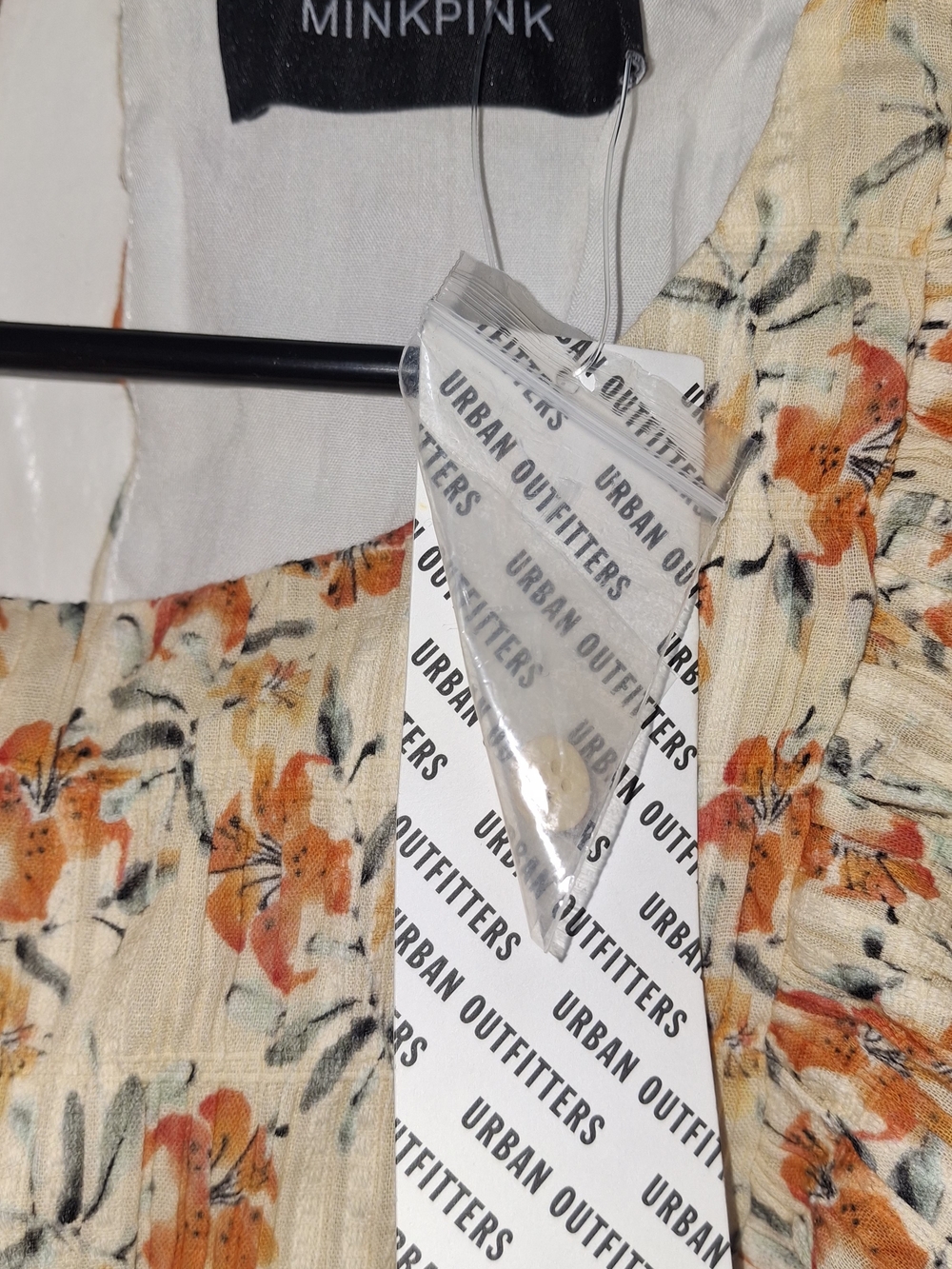 MINKPINK Floral Ruffle Mini Dress Side Cutout Cream Orange Size S NWT - Picture 14 of 17